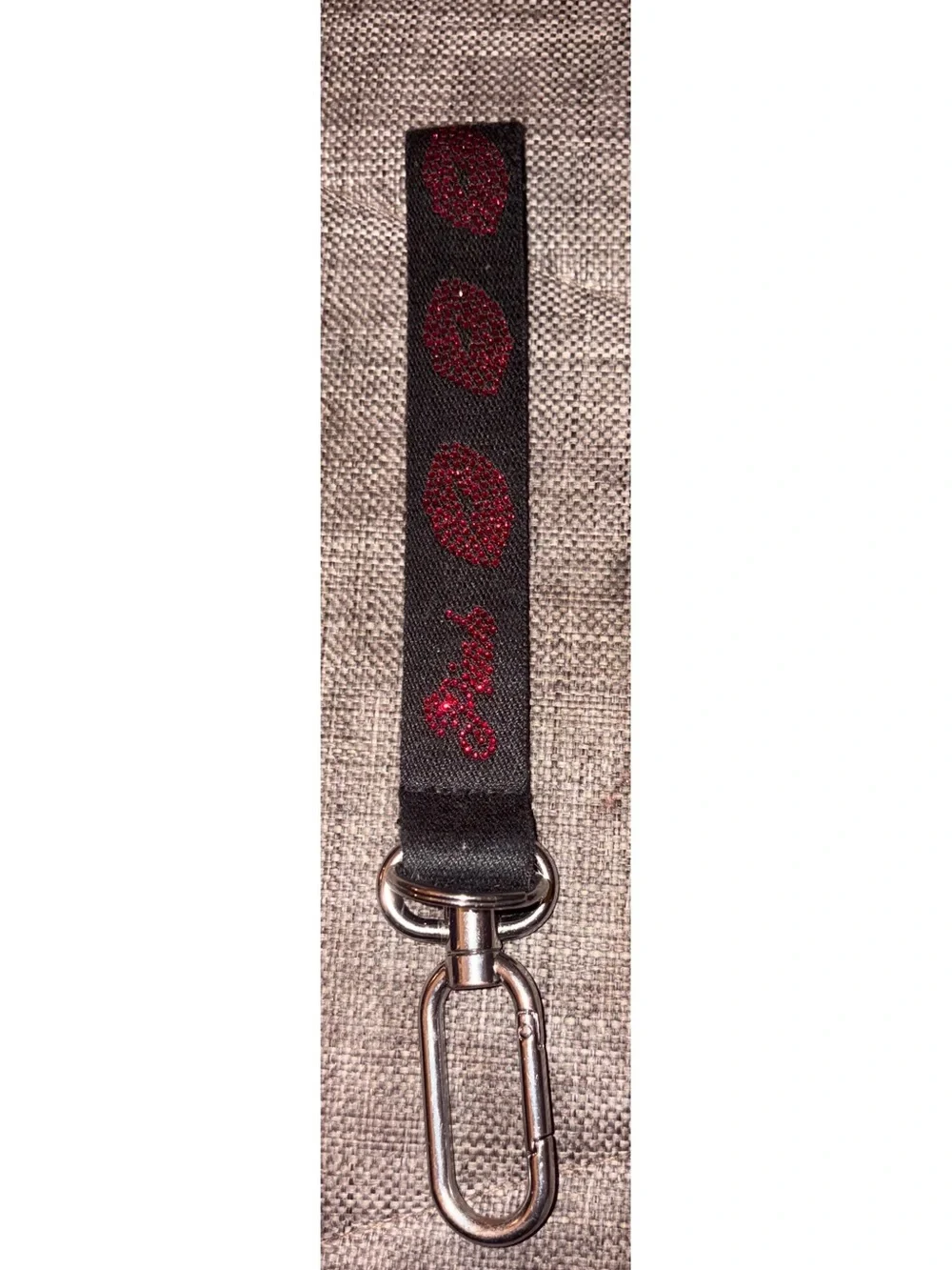 PINK Victoria's Secret Black Key Fob with Red Glitter Hearts
